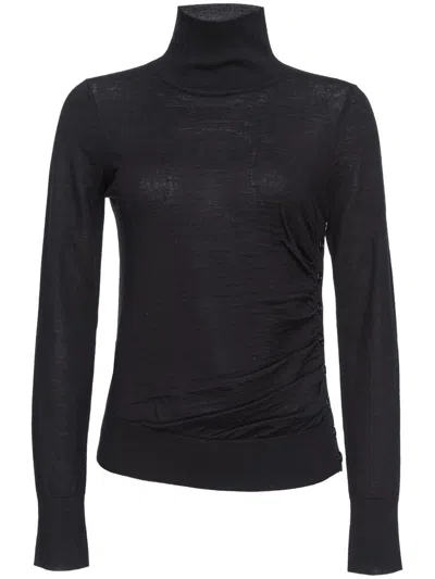 Pinko Fitted Ribbed Turtleneck Sweater With Decorative Buttons In Black