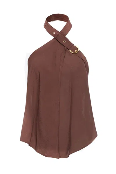 Pinko Plunging-neck Top With Strap In Brown