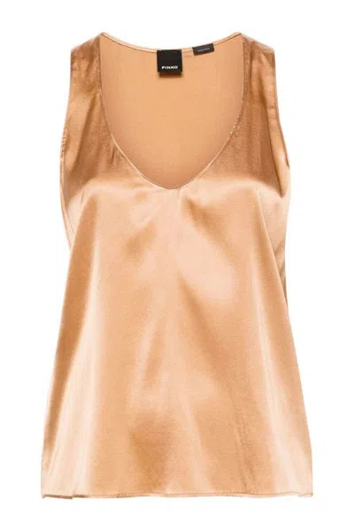 Pinko Marzemino Silk-blend Tank Top In Orange