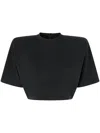 Pinko Short-sleeved Crop Top With Padded Shoulders In Multicolor
