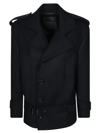 Pinko Tornado Double-breasted Cropped Caban Coat In Black