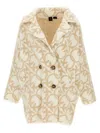 Pinko Love Birds Double-breasted Coat In Beige