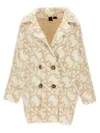 Pinko Love Birds Double-breasted Coat In Beige