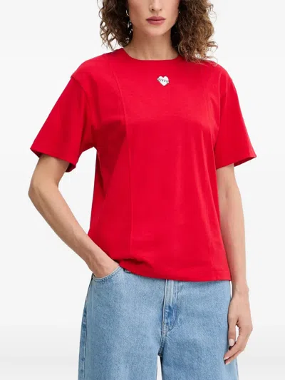 Pinko Tortino Heart-embroidery T-shirt In Red