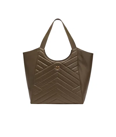 Pinko Tote Bag Vitello Fiore Puzzle Quilt In Brown