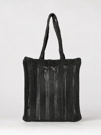 Pinko Easy Tote Crocheted Raffia Bag In Black