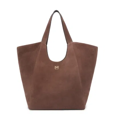 Pinko Large Suede Tote In Brown