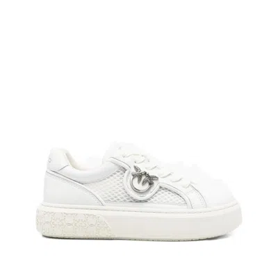 Pinko Yoko Leather Sneakers With Mesh Inserts In White