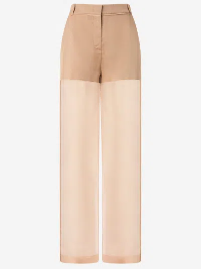 Pinko Transparency Pants In Linen And Organza In Brown
