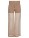 Pinko Transparency Pants In Linen And Organza In Marrone Tordo