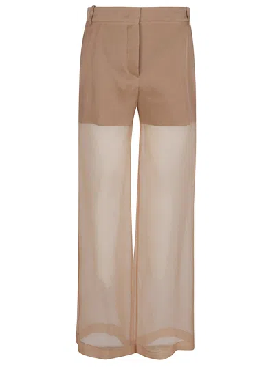 Pinko Transparency Pants In Linen And Organza In Marrone Tordo