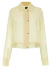 Pinko Transparent Georgette Cropped Shirt With Elastic Waistband In Neutral