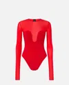 Pinko Long-sleeved Bodysuit In Lively Red