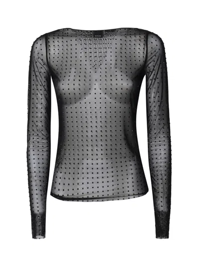 Pinko Transparent Rouen Sweater With Stones In Black Limousine