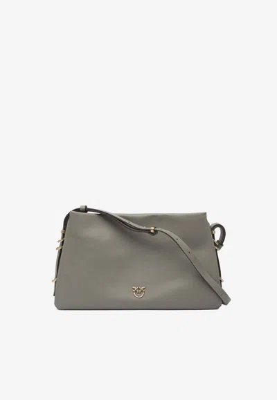 Pinko Trapezoid Leather Crossbody Bag In Gray