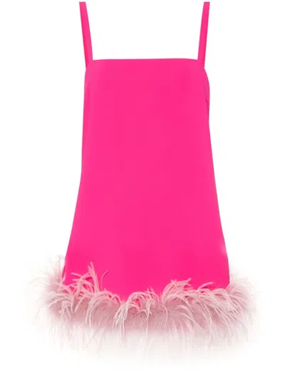 Pinko Trebbiano Feather-trim Mini Dress In Pink