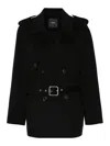 Pinko Double-breasted Belted Coat In Black