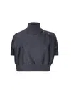 Pinko Short-sleeved Short Sweater With Buttons In Grey