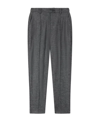 Pinko Tridente High-waist Flannel Trousers In Gray