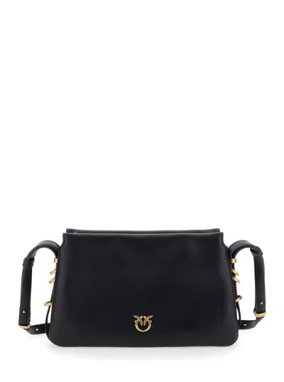 PINKO BLACK SHOULDER BAG WITH LOVE BIRDS DIAMOND CUT PLAQUE ON THE FRONT AND ADJUSTABLE SHOULDER STRAP IN 