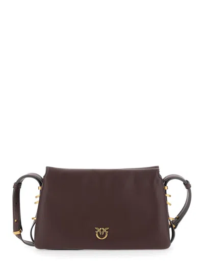 PINKO BORDEAUX SHOULDER BAG WITH LOVE BIRDS DIAMOND CUT PLAQUE ON THE FRONT AND ADJUSTABLE SHOULDER STRAP 