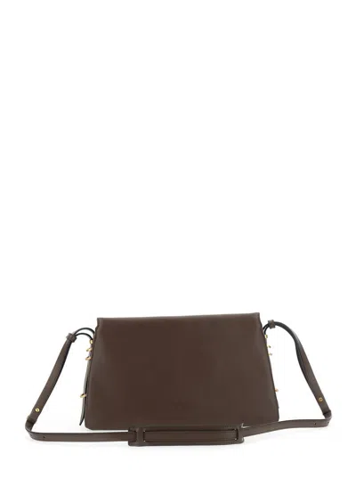PINKO BROWN SHOULDER BAG WITH ADJUSTABLE STRAP AND LOVE BIRDS LOGO PLATE IN LEATHER WOMAN