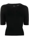 Pinko Fitted Ribbed Knit Sweater With Sheer Logo Detail In Black