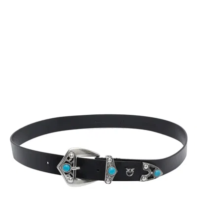Pinko Trittico Embellished Buckle Belt In Black