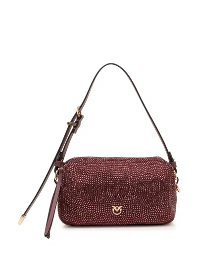 Pinko Trittico Crossbody Bag With Micro Appliqués In Burgundy Gold