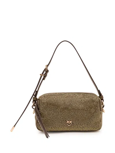 Pinko Trittico Mini Shoulder Bag With Micro Appliqué Detailing In Militgreen Gold