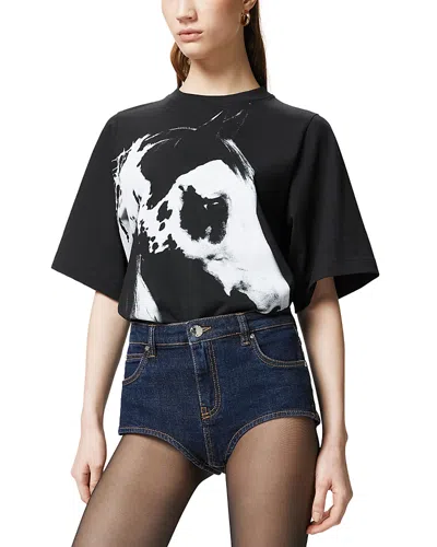 Pinko Crewneck Graphic Print Short Sleeves Top In Black/white