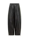 Pinko Wide Leg Faux Leather Trousers With Drawstring Hem In Black