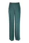 Pinko High Waist Wide Leg Trousers With Belt Loops In Green