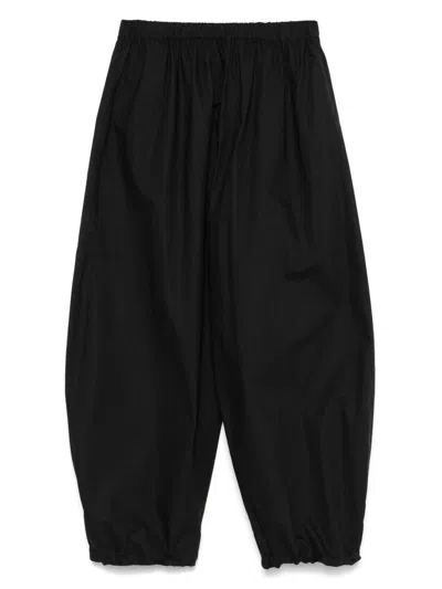 Pinko Relaxed Fit Cotton Trousers With Elastic Waistband In Black