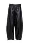 Pinko Wide Leg Faux Leather Trousers With Drawstring Hem In Black