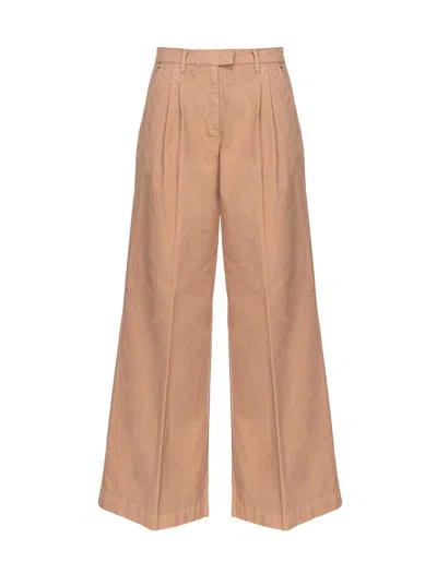 Pinko Wide-leg Cotton Trousers In Beige