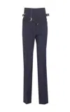 Pinko Tailored Trousers With High Waist And Adjustable Belt In Blue