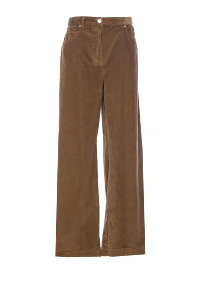 Pinko 'wendy' Brown Five-pocket Pants In Courduroy Woman