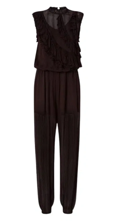 Pinko Ruffled Pleated Jumpsuit In Brown