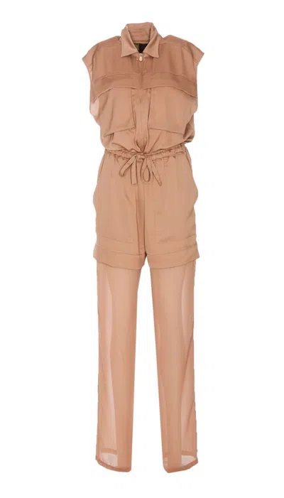 Pinko Semi-sheer Panelled Sleeveless Jumpsuit In Brown