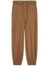 Pinko Flannel Utility Trousers With Elasticated Hem Detail In Brown