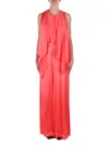 Pinko Red Dress With Round Neckline And Ruffle Details In Corallo Vivaci