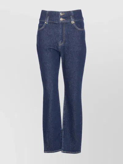 Pinko Trousers Featuring Contrast Stitching And High Waist In Blue