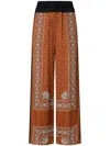 Pinko Wide Bandana Pattern Pants In Marrone E Bianco