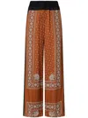 Pinko Wide Bandana Pattern Pants In Marrone E Bianco