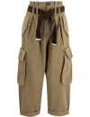 Pinko High-waisted Cargo Trousers With Knotted Belt In Marrone Legno Dolmo