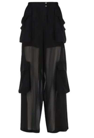 Pinko Cargo Trousers In Transparent Georgette In Multicolor