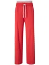 Pinko Wide-leg Pants With Contrasting Side Panels And Drawstring Waist In Rosso E Bianco