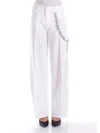 Pinko White Pants With Logo Patch On The Back And Chain Detail With Rhinestones In Bianco Chiari E Naturali