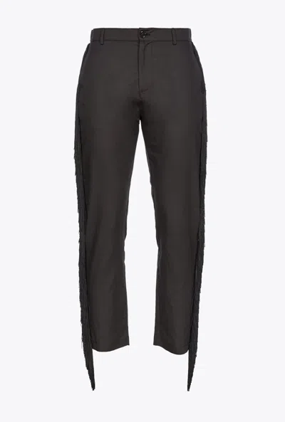 Pinko Trousers With Fringing At The Sides In Noir Limousine